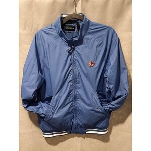 Museum Blue Nylon Windbreaker Jacket Mens Medium Full Zip Mesh Lined Italy